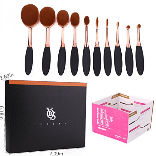 Yoseng 10-Piece Professional Oval Makeup Brush Set - Rose Gold