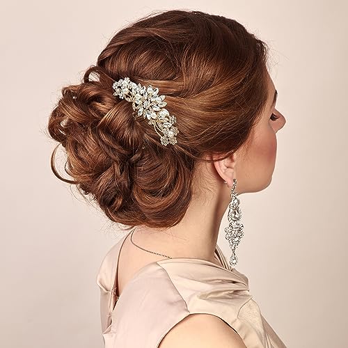 Rose Gold Bridal Hair Comb with Pearls and Crystals for Wedding