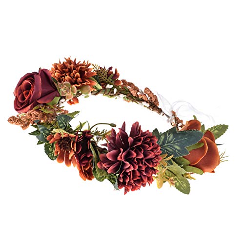 Rose Burgundy Floral Crown Headband - Bridal & Flower Girl Hair Garland