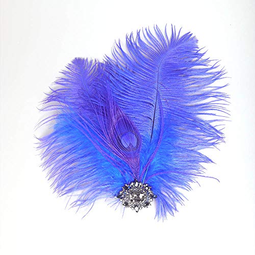 Royal Blue Flapper Headpiece with Feather & Crystal Hair Clip