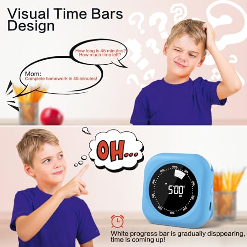 Rechargeable Visual Timer for Kids - 10-Hour Magnetic Timer with Adjustable Brightness & Volume