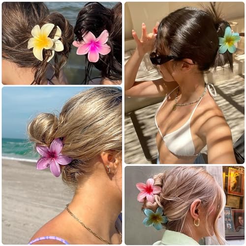 6 Pack Hawaiian Flower Claw Clips for Women - Colorful Hair Accessories