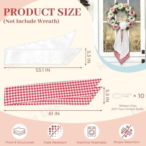 Layered Wreath Sash Set - White Scalloped & Red Buffalo Plaid