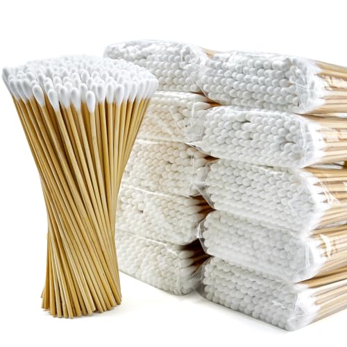 1000 Cotton Swabs - 6" Long Bamboo Handle, Lint-Free Tips