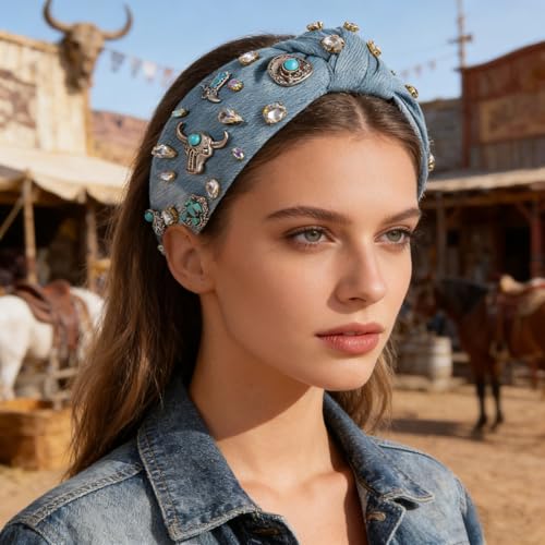 Western Cowgirl Knotted Headband for Women – Rhinestone Crystal Hair Accessory