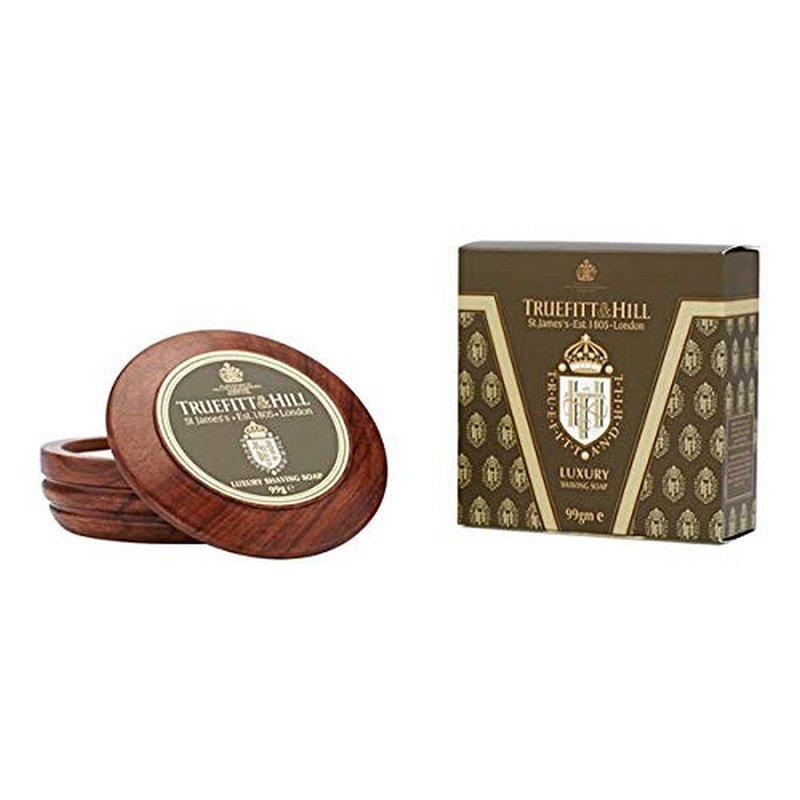 Truefitt & Hill Luxury Shaving Soap in Acacia Wood Bowl - Traditional - Hydrating, Rich Lather for a Closer, Smoother Shave, Gentle on Sensitive Skin, Perfect for Refills - 3.3 oz.