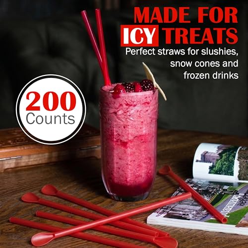 Concession Essentials 10" Red Spoon Straws - Pack of 200 for Frozen Drinks