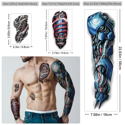 Mechanical Temporary Tattoos - 48 Waterproof Half Arm Robot Sleeve