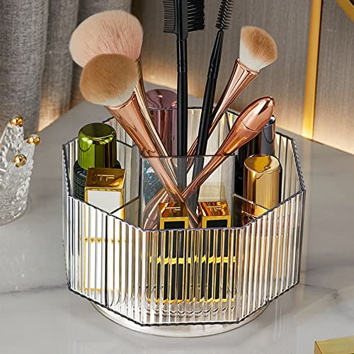 360° Rotating Makeup Brush Holder - Clear Cosmetic Organizer