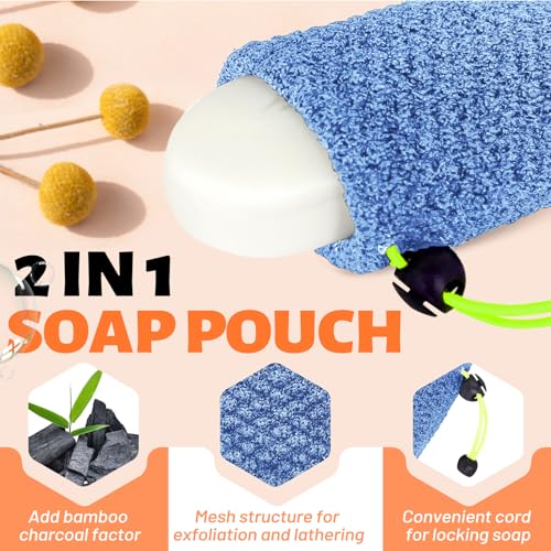 MIG4U Exfoliating Soap Saver Bag - 2 Bamboo Shower Pouches
