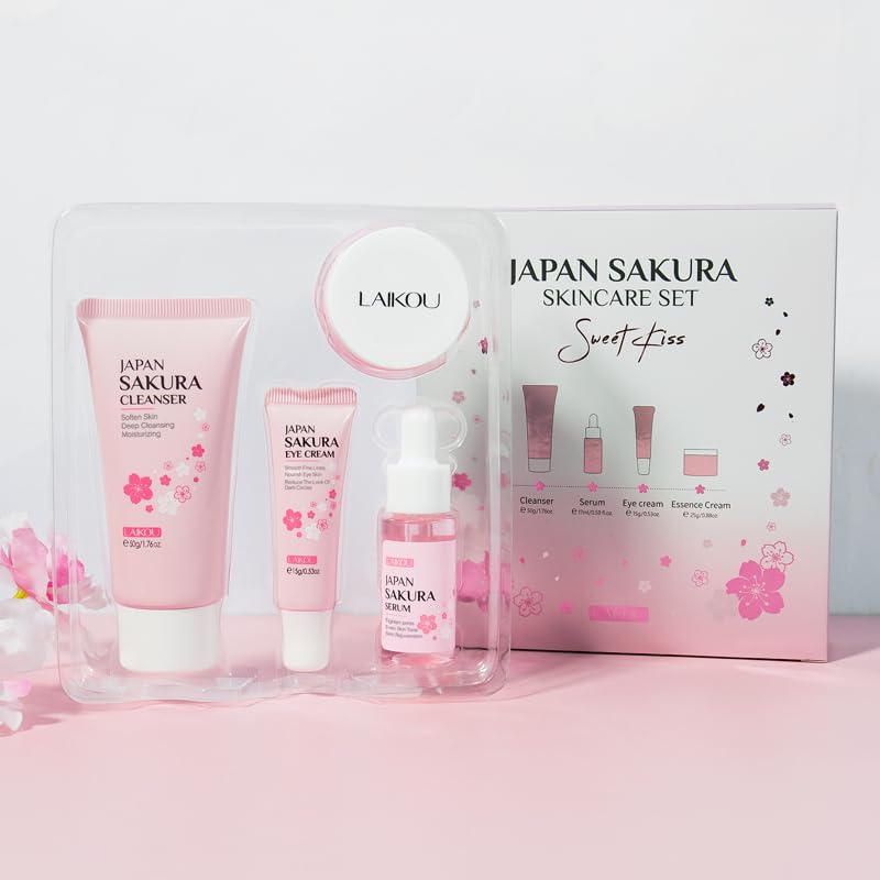 LAIKOU Sakura Skin Care Set - 4-Piece Facial Travel Kit for Hydration