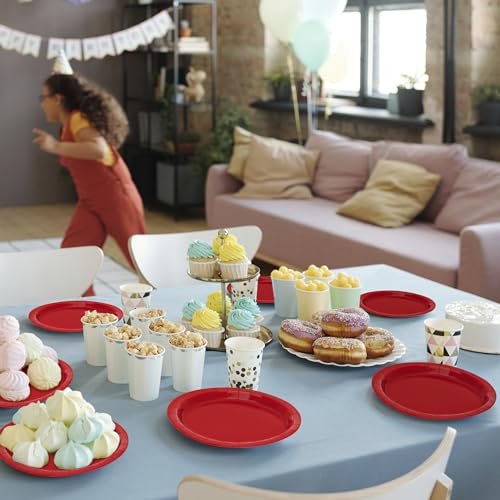 QZYL 50-Pack Heavy Duty 7-Inch Red Disposable Plates