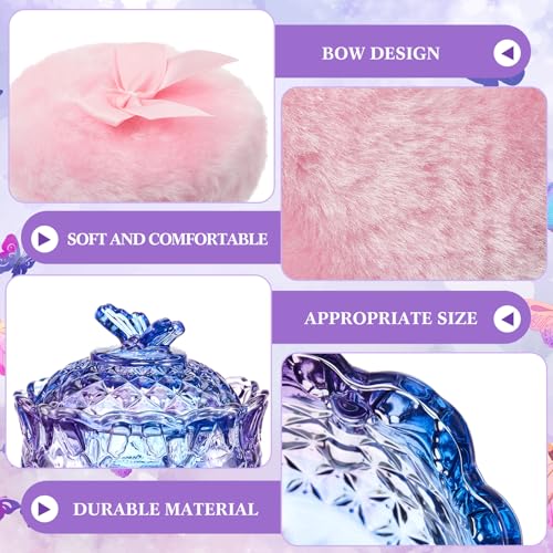 Large Body Powder Puff and Crystal Glass Container Set - 4 Piece Kit