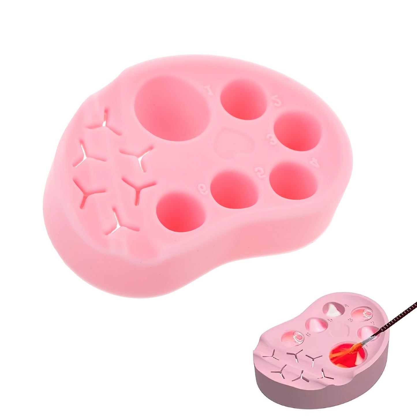 Silicone Nail Art Palette Multi-Function Polish Gel Mixing Tray Silicone Nail Stamping Plates Foundation Eyelash Painting Gels Palette for Cosmetics Brow Makeup Tool(Pink)