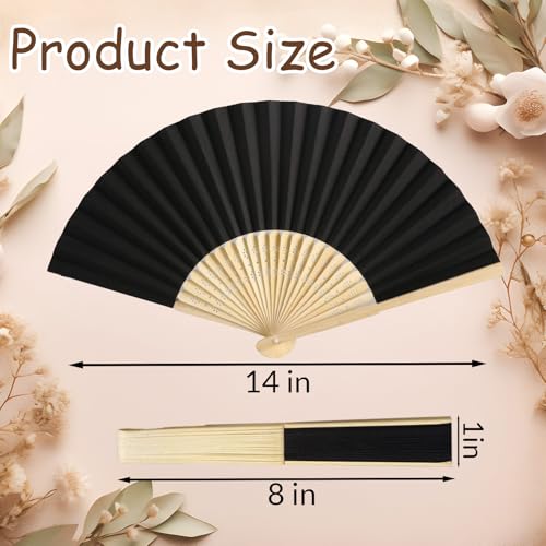 HJX 12Pcs Black Paper Hand Fans - Elegant Wedding Party Favors