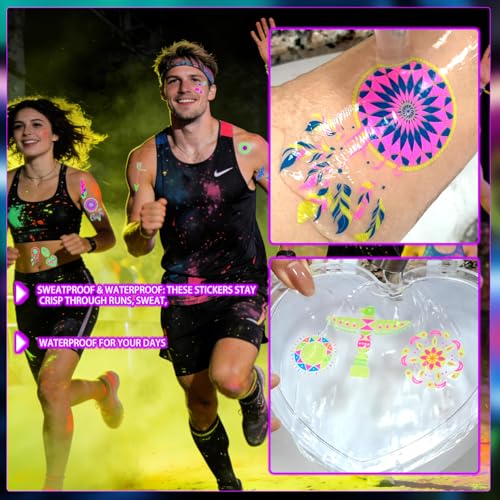 Tiebblove 360pcs Neon Temporary Tattoos Sticker 05-Tattoo Sticker UV Glow Waterproof