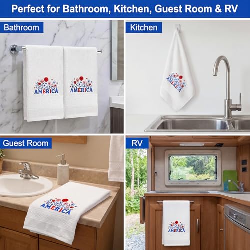 Peryiter 2 Pack Patriotic Hand Towels - 4th of July Floral Design