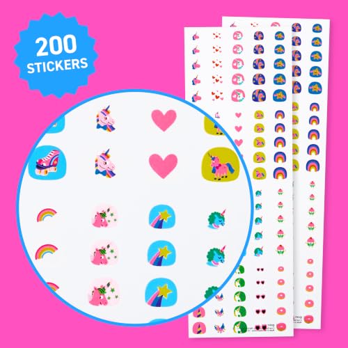Omy Unicorn Nail Stickers for Kids - 200 Waterproof & Fun Designs