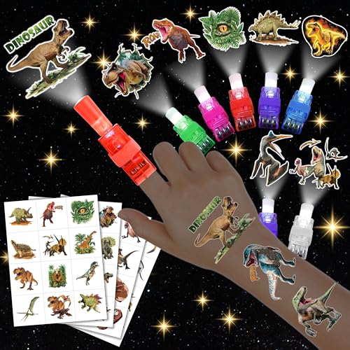 Dinosaur 3D Party Favors Set - Glow-in-the-Dark Tattoos & LED Finger Lights for Kids Birthday