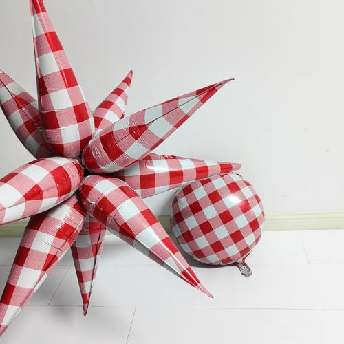 Red White Gingham Star Burst Balloons - 18 Inch Checker Pack for Parties