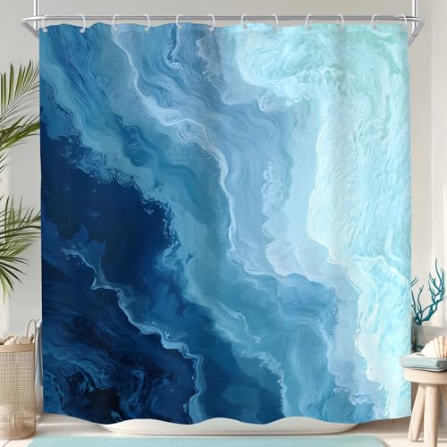 KOMLLEX Blue Ocean Wave Shower Curtain - 72x72 Inches, Waterproof Polyester