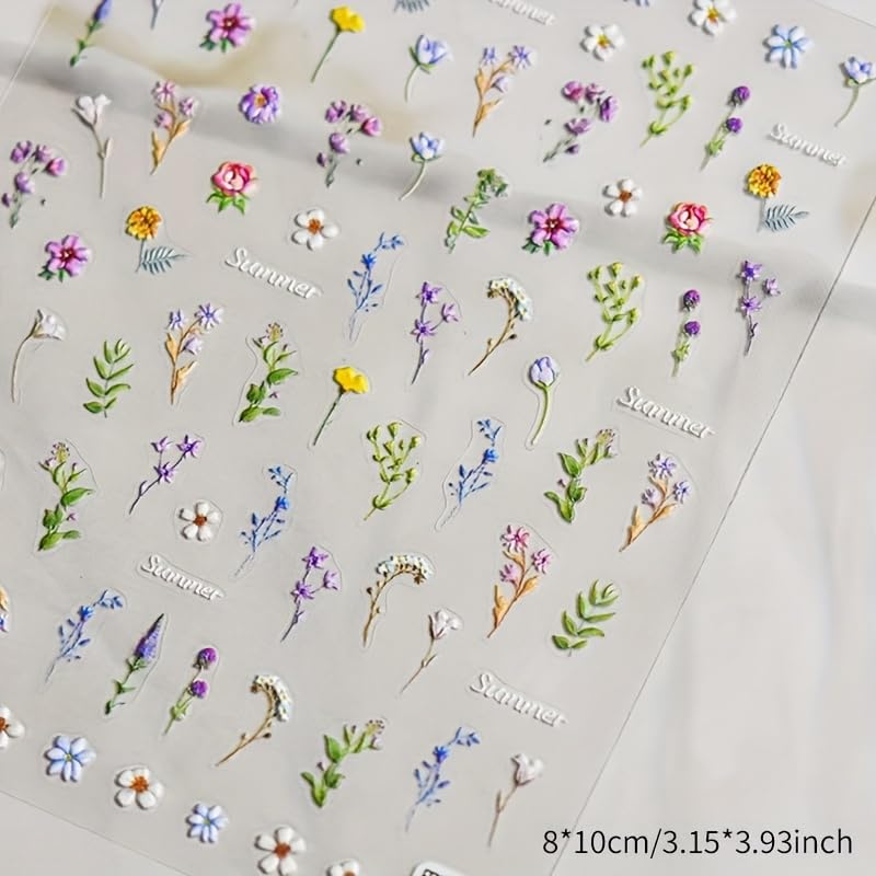 15 Sheets 3D Flower Nail Stickers - Colorful Floral & Butterfly Nail Decals