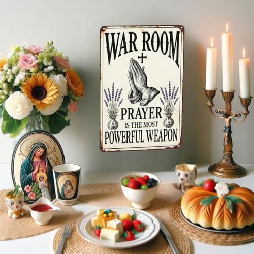 Vintage Christian Prayer Tin Sign - Powerful Weapon Wall Art