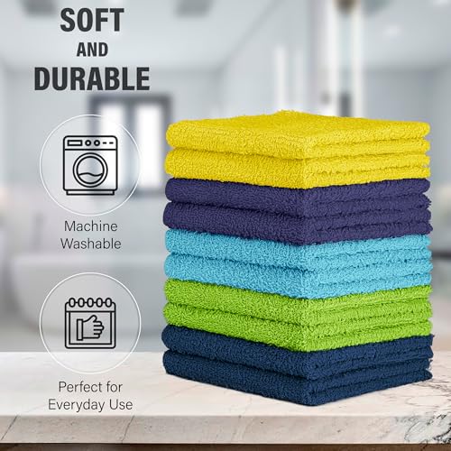 100% Cotton Washcloths - Soft & Absorbent 10-Pack, 12x12 in