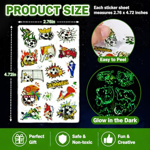 Glow in The Dark Soccer Temporary Tattoos for Kids Party Favors 76PCS