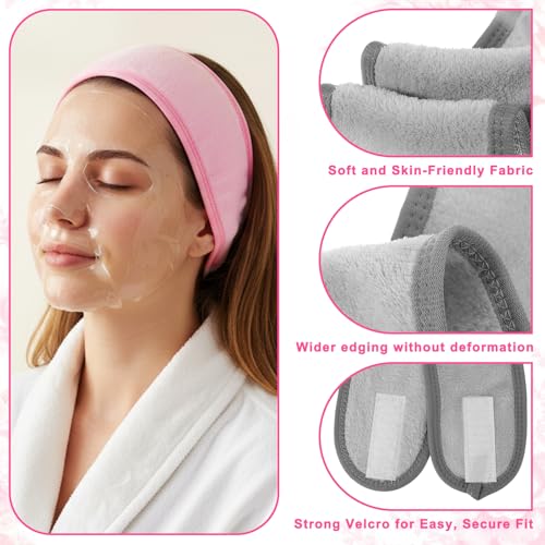 3-Pack Adjustable Facial Spa Headbands for Women - Soft Flannel Hair Wrap