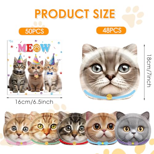 Cat Birthday Party Supplies Set - 96 PCS Disposable Plates & Napkins