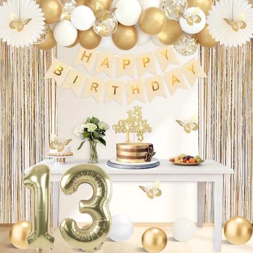 Juesly 13th Birthday Decorations Set for Girls - 50pcs Gold Theme