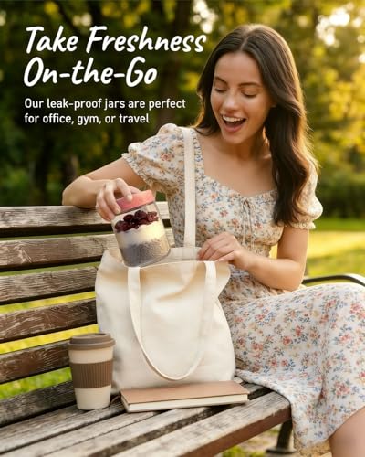 16 oz Glass Overnight Oats Containers with Airtight Lids - 4-Pack