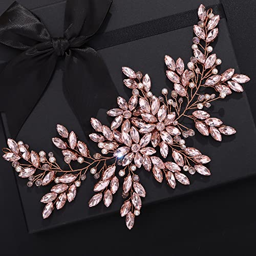 Pink Rhinestone Pearl Crystal Large Headband Hair Vine Bridal Accessory