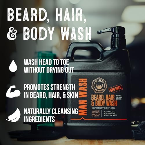 GIBS Grooming 3-in-1 Man Wash - Amber Scent, Sulfate-Free Body & Hair Cleanser