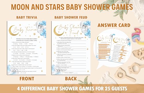 Moon and Stars Baby Shower Game Set - 50 Double-Sided Cards