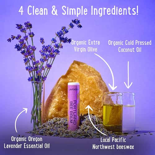 Portland Bee Balm Lavender Lip Balm 3 Pack - All Natural Beeswax Moisturizer