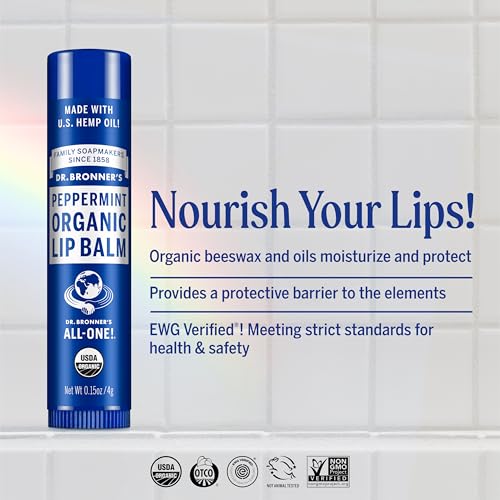Dr. Bronner's Organic Lip Balm Variety Pack - Peppermint, Orange Ginger, Lemon Lime (0.15 oz, Pack of 4)