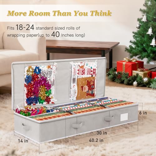 Underbed Gift Wrap Organizer for 24 Rolls - Durable Storage Container with Pockets