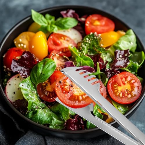 IAXSEE 2-Pack Stainless Steel Salad Tongs - Non-Slip, 9.5 Inch Kitchen Utensils