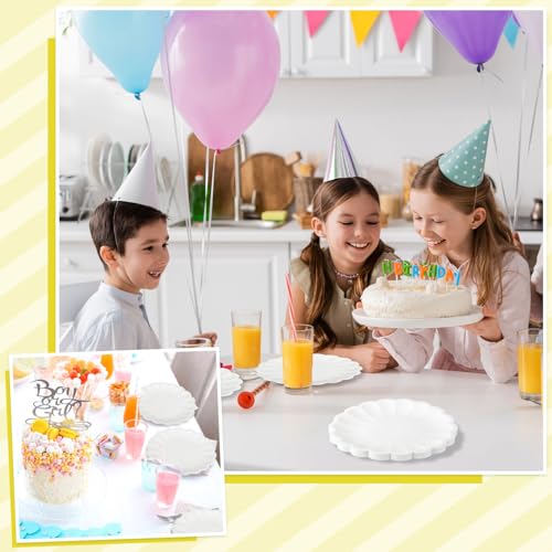 30 Pcs White Scalloped Paper Plates - Heavy Duty Disposable Party Plates