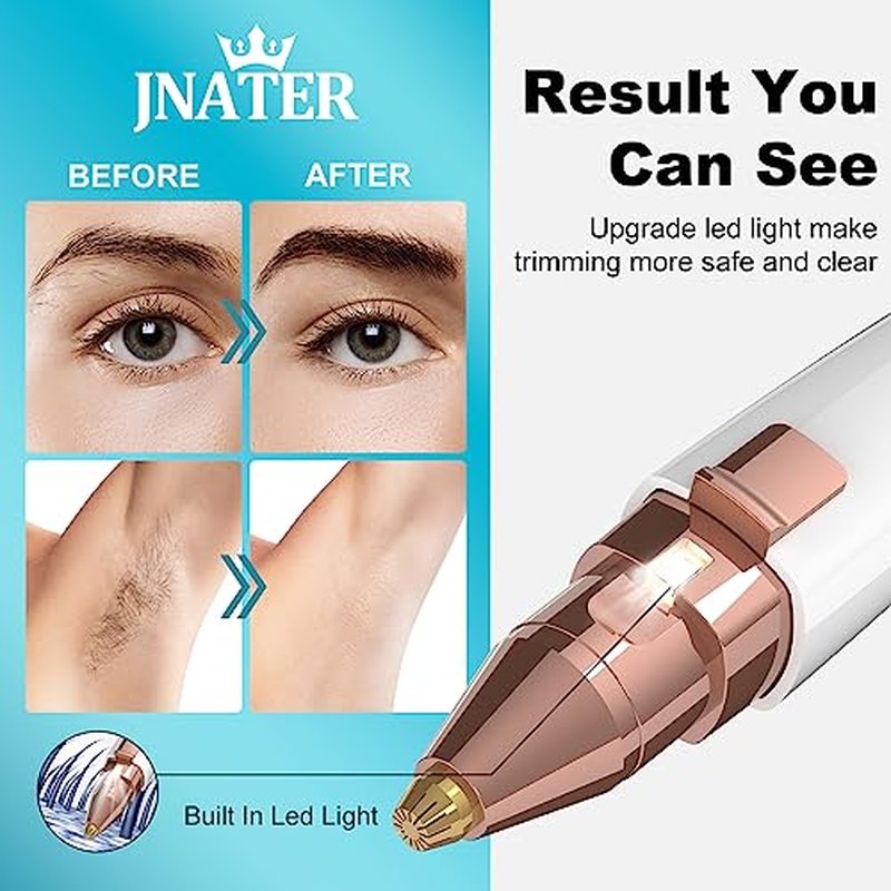 Eyebrow Trimmer, Facial Hair Removal for Women, 2 in 1 Rechargeable Eyebrow Razor & Painless Hair Remover Kit, Hair Removal Device for Eyebrows, Peach Fuzz, Lips, Arms, Legs with Light (Rose Gold£©