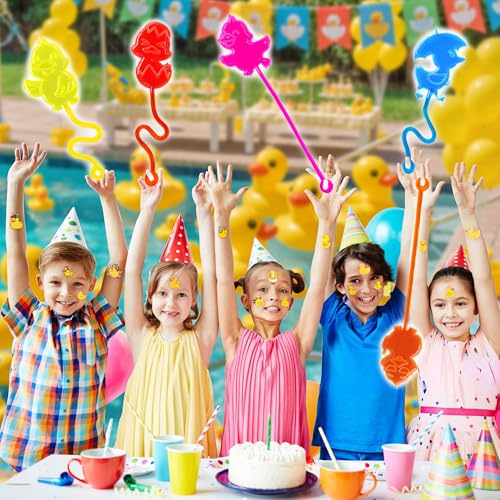 48 Pack Duck Party Favors with 24 Temporary Tattoos & 24 Stick Hands for Kids