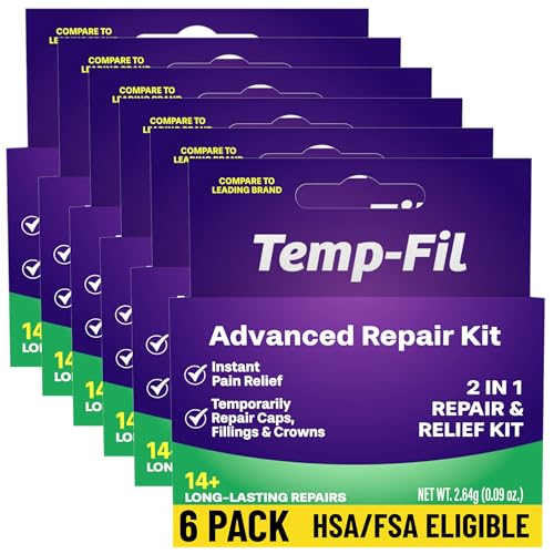 Dentemp Temp-Fil Advanced Repair Kit for Loose Fillings & Crowns - 14+ Long-Lasting Emergency Dental Repairs, 2.64g