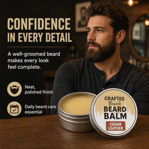 Crafted Beards Beard Balm - Cedar Leather Scent - Natural Styling Wax - 2oz