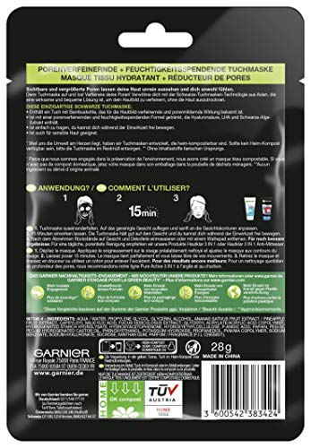Garnier Black Sheet Mask Hydrating & Pore-Minimizing, 0.9 Fl Oz, Pack of 1