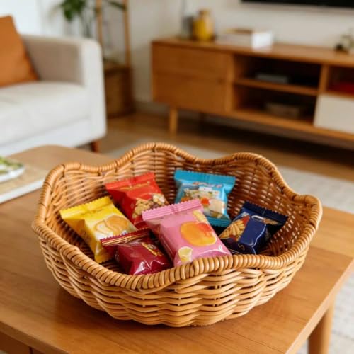 Handmade Woven Rattan Decorative Storage Basket, 8.66 Inch