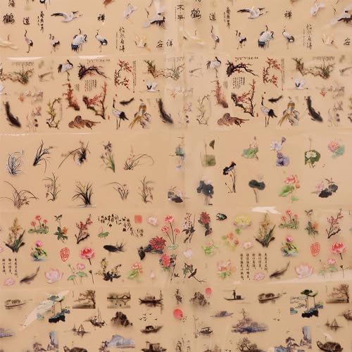 Chinese Style Nail Foil Transfer Stickers - Plum Orchid Bamboo Pattern, 10 Rolls
