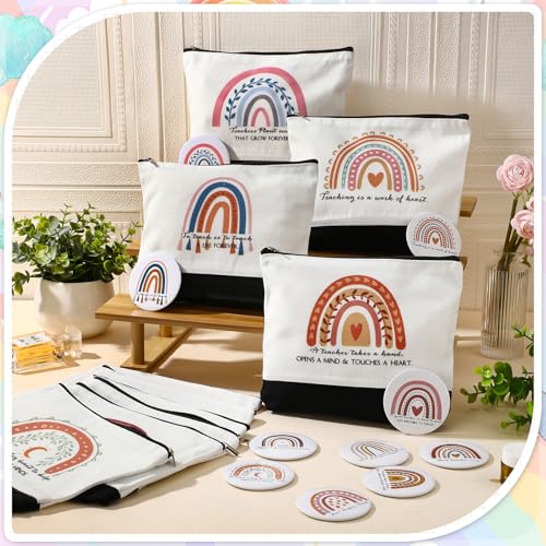 Paterr 10 Pcs Rainbow Canvas Makeup Bags with Mirrors - Teacher Gifts
