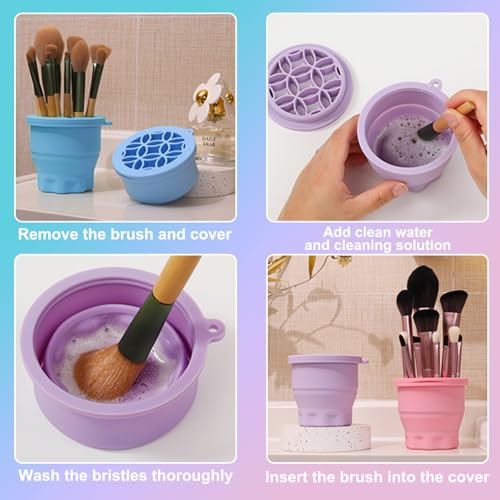 Portable Makeup Brush Cleaner Mat & Organizer - 2-in-1 Silicone Holder